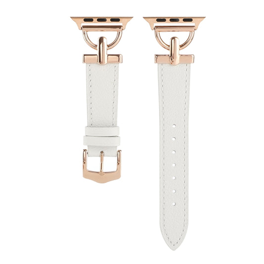 For Apple Watch Series 9&8&7 41mm / SE 3&SE 2&6&SE&5&4 40mm / 3&2&1 38mm D-Buckle Plain Genuine Leather Watch Band(White) by buy2fix