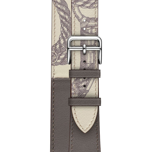 For Apple Watch Series 7 45mm / 6 & SE & 5 & 4 44mm / 3 & 2 & 1 42mm Silk Screen Pattern Leather Watch Band(Grey) by buy2fix
