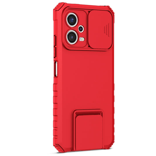 For Xiaomi Redmi Note 12 5G / Poco X5 Stereoscopic Holder Sliding Camshield Phone Case(Red) by buy2fix