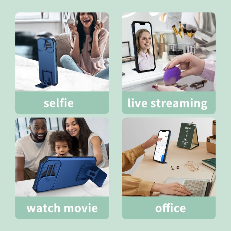 For Xiaomi Redmi Note 12 5G / Poco X5 Stereoscopic Holder Sliding Camshield Phone Case(Blue) by buy2fix