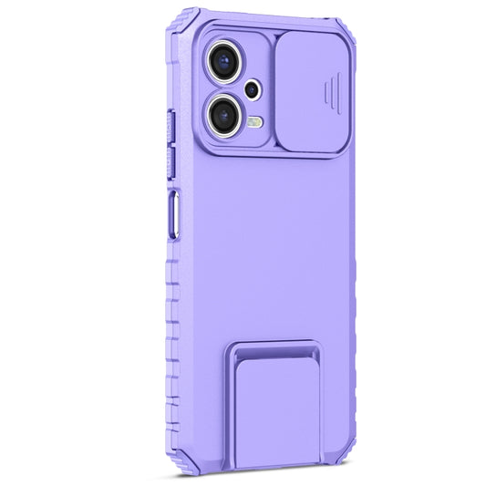 For Xiaomi Redmi Note 12 5G / Poco X5 Stereoscopic Holder Sliding Camshield Phone Case(Purple) by buy2fix