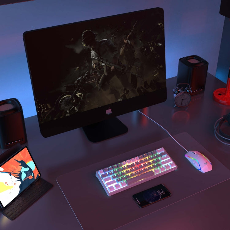 AULA F3261 Type-C Wired Hot Swappable 61 Keys RGB Mechanical Keyboard(White Grey Green Shaft) by AULA