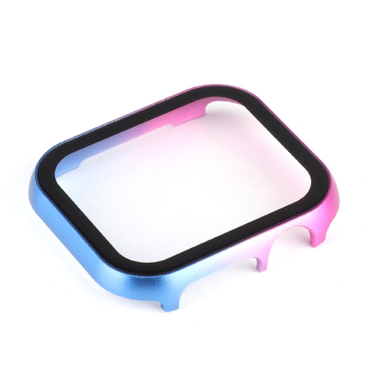 For Apple Watch Series 9 / 8 / 7 45mm Metal Frame + Tempered Glass Protector Case(Pink Blue) by buy2fix