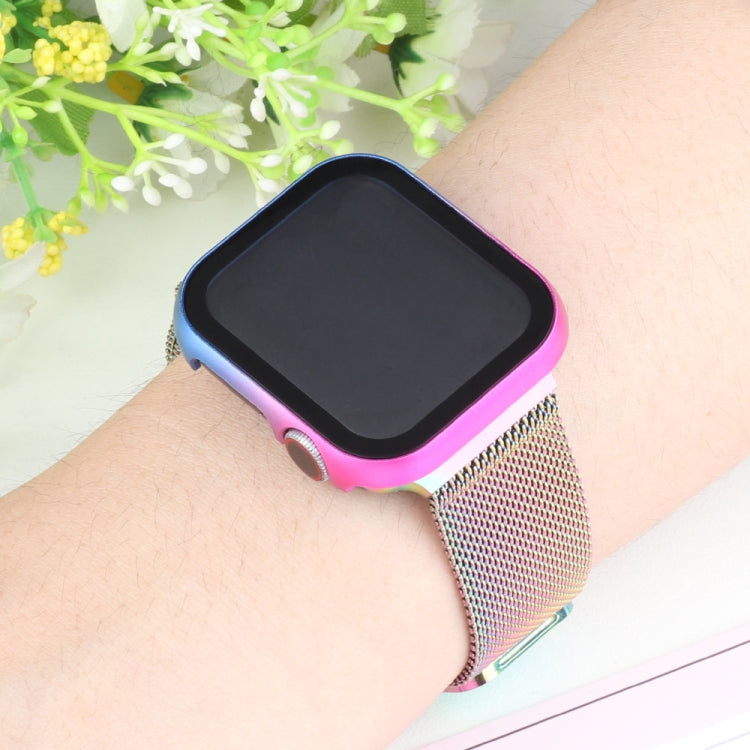 For Apple Watch Series 9 / 8 / 7 45mm Metal Frame + Tempered Glass Protector Case(Pink Blue) by buy2fix