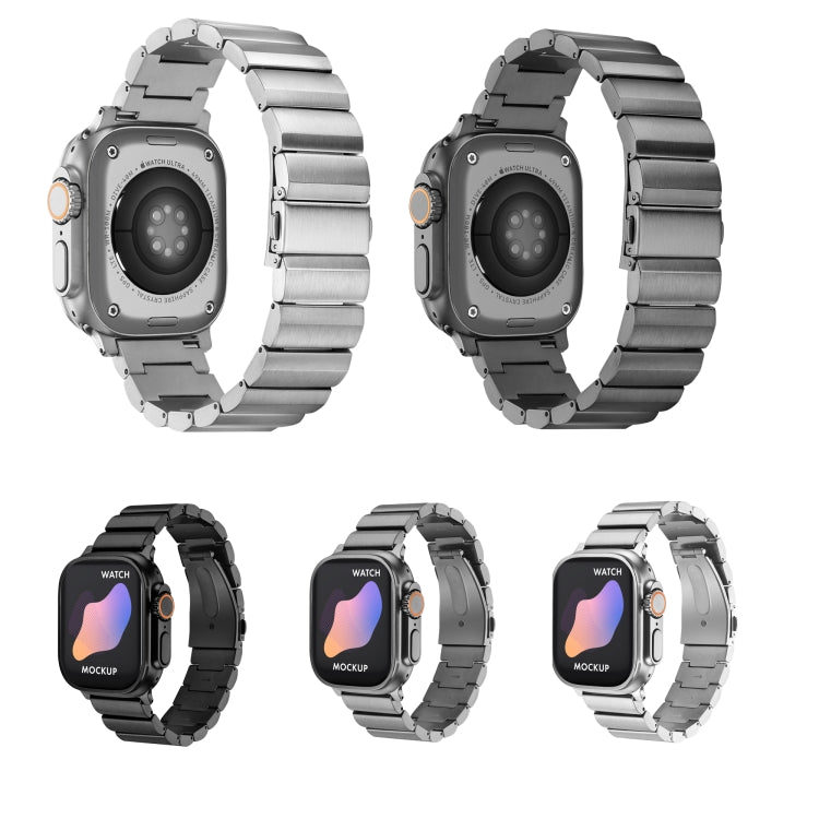 Flat Buckle Titanium Alloy Watch Band For Apple Watch Ultra 49mm&Watch Ultra 2 49mm / Series 9&8&7 45mm / SE 3&SE 2&6&SE&5&4 44mm / 3&2&1 42mm (Black) by buy2fix