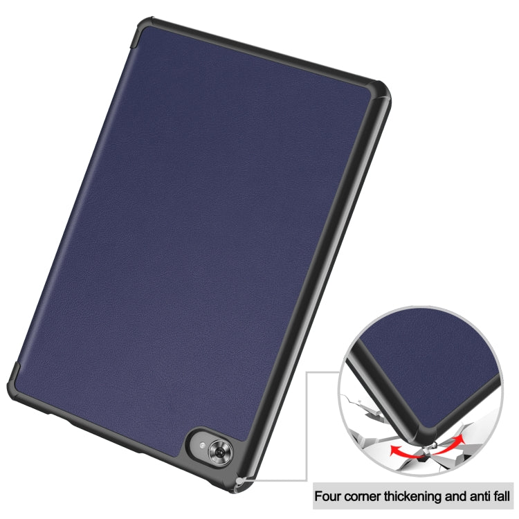For Teclast M40 Plus Custer Pure Color 3-Fold Holder Leather Tablet Case(Dark Blue) by buy2fix