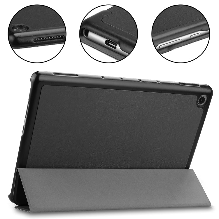 For Huawei MediaPad M5 Lite 10.0 inch Custer Pattern Pure Color Horizontal Flip Leather Case with Three-folding Holder & with Sleep / Wake-up Function(Black) by buy2fix