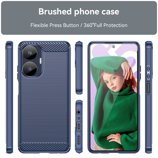For Realme C55 Brushed Texture Carbon Fiber TPU Phone Case(Blue) by buy2fix