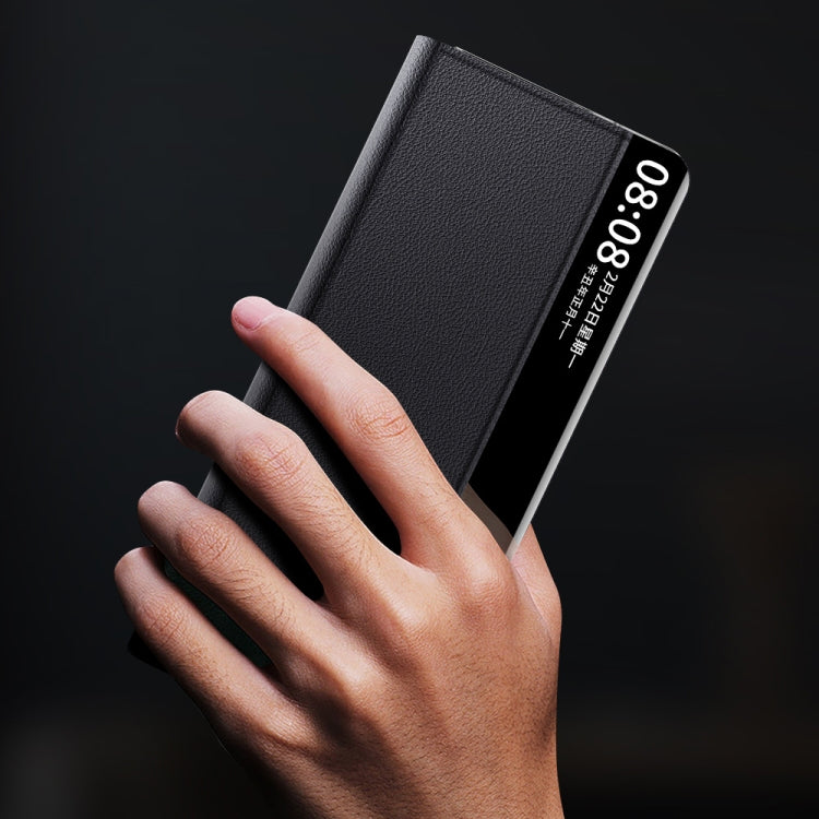 For Huawei Mate X3 Plain Magnetic Phone Case with Smart View Window & Holder(Grey) by buy2fix