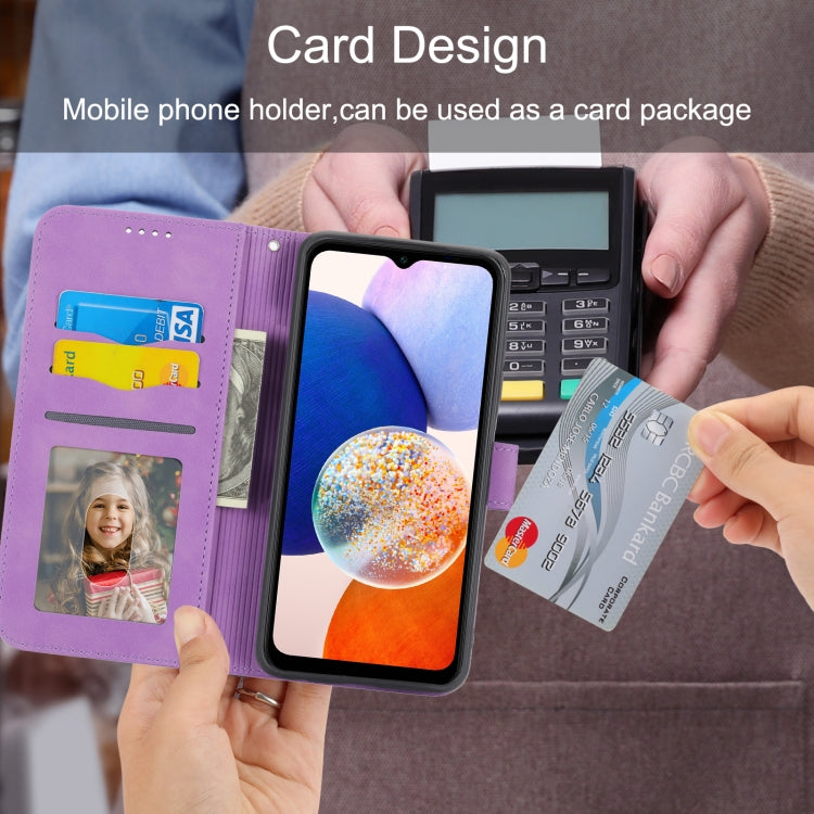For Samsung Galaxy M14 5G Global Dierfeng Dream Line TPU + PU Leather Phone Case(Purple) by buy2fix