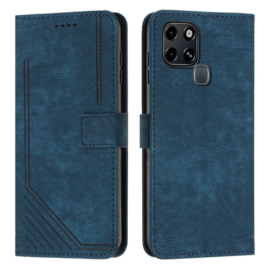 For Infinix Smart 6 Skin Feel Stripe Pattern Leather Phone Case with Lanyard(Blue) by buy2fix