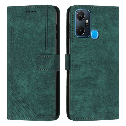 For Infinix Smart 6 Plus India Skin Feel Stripe Pattern Leather Phone Case with Lanyard(Green) by buy2fix