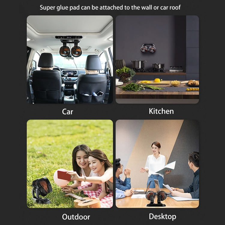 F622 Car Creative Folding Rotatable Double Head Electric Cooling Fan, Style:USB Universal by buy2fix