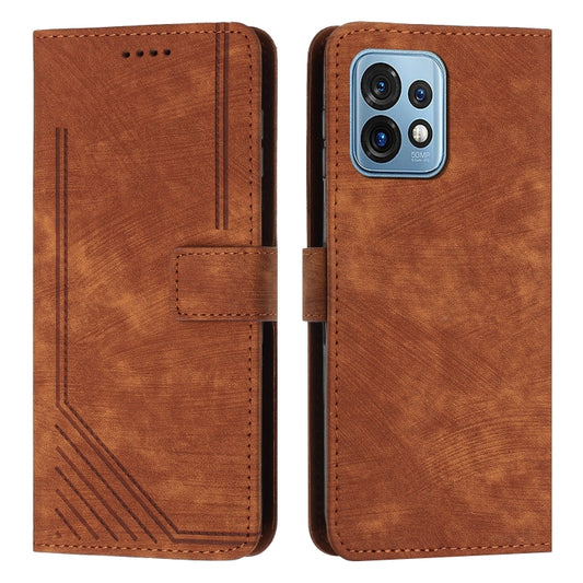 For Motorola Moto X40/X40 Pro/Edge+ 2023 Skin Feel Stripe Pattern Leather Phone Case with Lanyard(Brown) by buy2fix