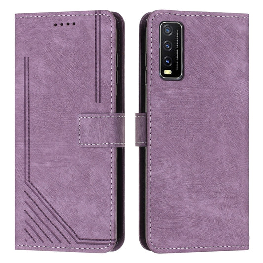 Skin Feel Stripe Pattern Leather Phone Case with Lanyard for vivo Y20 / Y20i / Y20s / Y12s Global / Y11s Global / Y20 2021 / Y20g / Y30g / Y20a Global / Y3s 2021 / iQOO U1x(Purple) by buy2fix