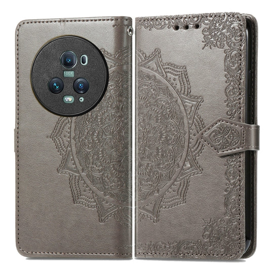 For Honor Magic5 Pro Mandala Flower Embossed Leather Phone Case(Grey) by buy2fix