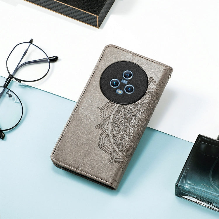 For Honor Magic5 Mandala Flower Embossed Leather Phone Case(Grey) by buy2fix
