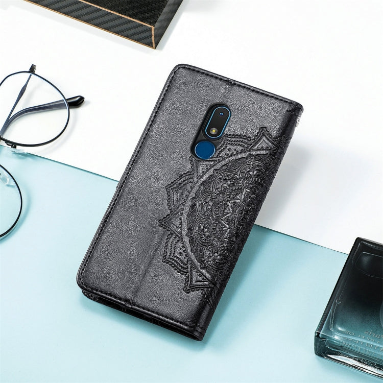 For Nokia C3 Mandala Flower Embossed Leather Phone Case(Black) by buy2fix