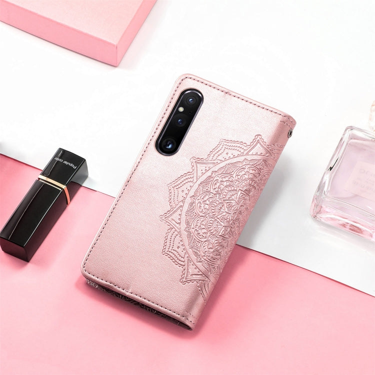 For Sony Xperia 1 IV Mandala Flower Embossed Leather Phone Case(Rose Gold) by buy2fix