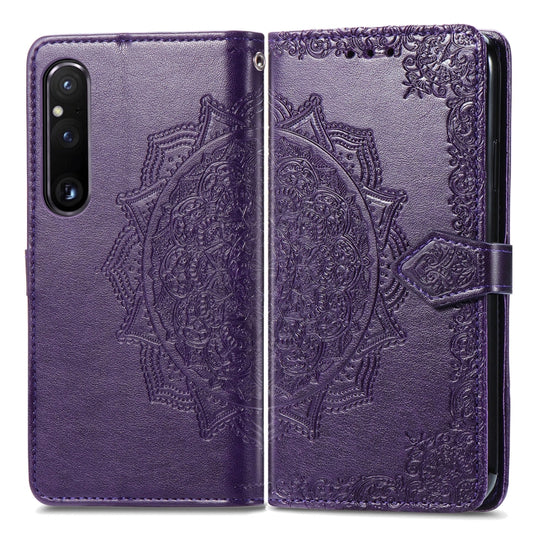 For Sony Xperia 1 IV Mandala Flower Embossed Leather Phone Case(Purple) by buy2fix