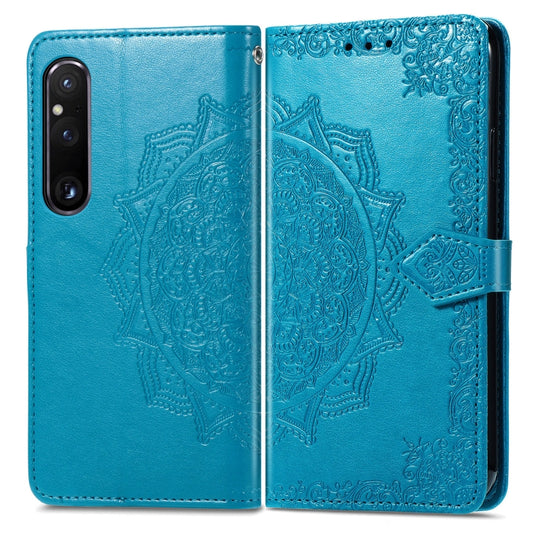 For Sony Xperia 1 IV Mandala Flower Embossed Leather Phone Case(Blue) by buy2fix