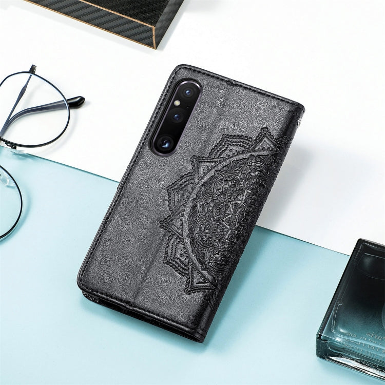 For Sony Xperia 1 IV Mandala Flower Embossed Leather Phone Case(Black) by buy2fix