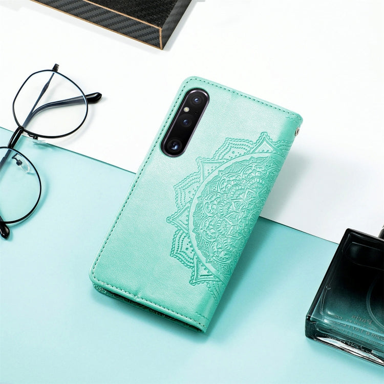 For Sony Xperia 1 IV Mandala Flower Embossed Leather Phone Case(Green) by buy2fix