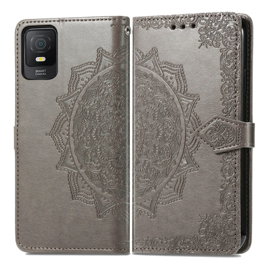 For TCL 403 Mandala Flower Embossed Leather Phone Case(Grey) by buy2fix