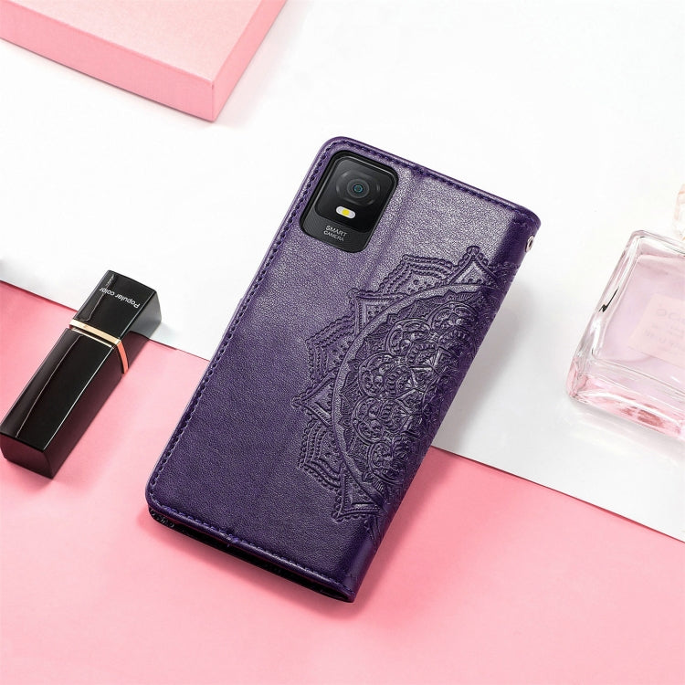 For TCL 403 Mandala Flower Embossed Leather Phone Case(Purple) by buy2fix