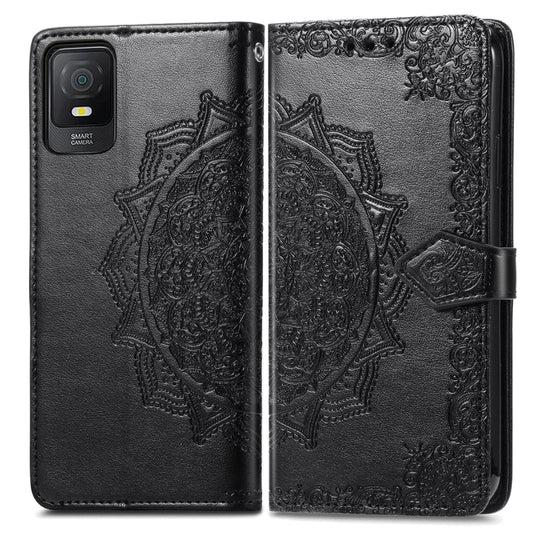 For TCL 403 Mandala Flower Embossed Leather Phone Case(Black) by buy2fix