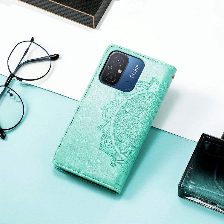 For Xiaomi Redmi 12C Mandala Flower Embossed Leather Phone Case(Green) by buy2fix