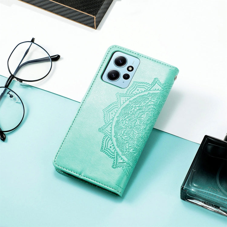 For Xiaomi Redmi Note 12 4G Global Mandala Flower Embossed Leather Phone Case(Green) by buy2fix
