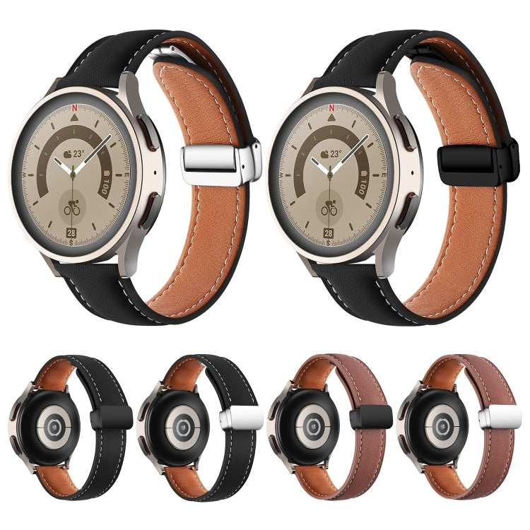 22mm Folding Buckle Plain Weave Genuine Leather Watch Band(Brown+Silver) by buy2fix