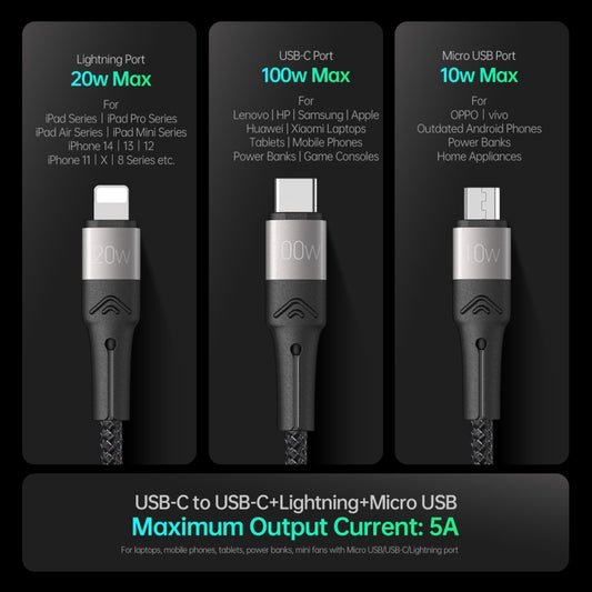 DUZZONA A4 5A USB-C / Type-C to USB-C / Type-C + 8 Pin + Micro USB Fast Charging Data Cable, Cable Length: 1.3m by DUZZONA