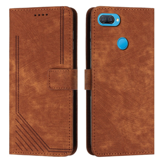 For OPPO A7 / A5s / A12 Skin Feel Stripe Pattern Leather Phone Case with Lanyard(Brown) by buy2fix