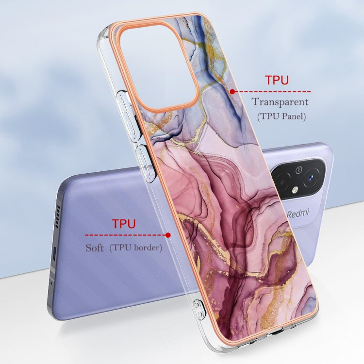 For Xiaomi Redmi 12C/11A 4G Global Electroplating Marble Dual-side IMD Phone Case(Rose Red 014) by buy2fix