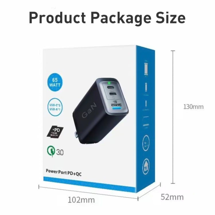 65W Dual PD USB-C / Type-C + USB 3-Port Gan Fast Charging Charger, Plug:US Plug(Black) by buy2fix