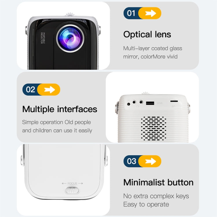 A007 Portable 1280 x 720 HD 113 ANSI Smart LED Projector, Plug:EU Plug(White) by buy2fix