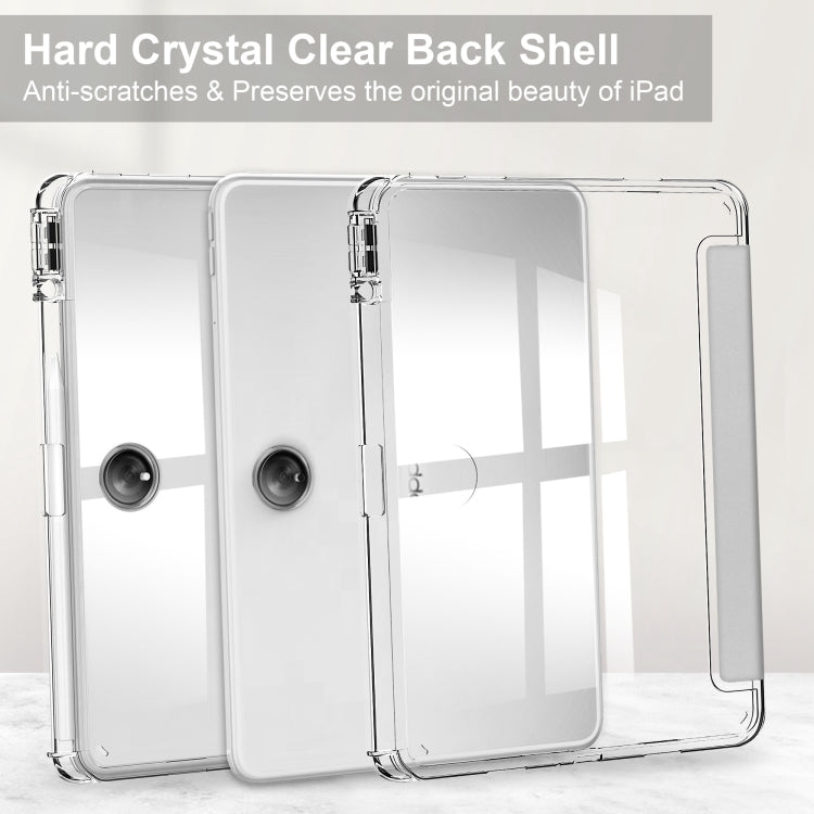 For OPPO Pad 2 Clear Back Cover 3-Fold Leather Smart Tablet Case(Silver) by buy2fix