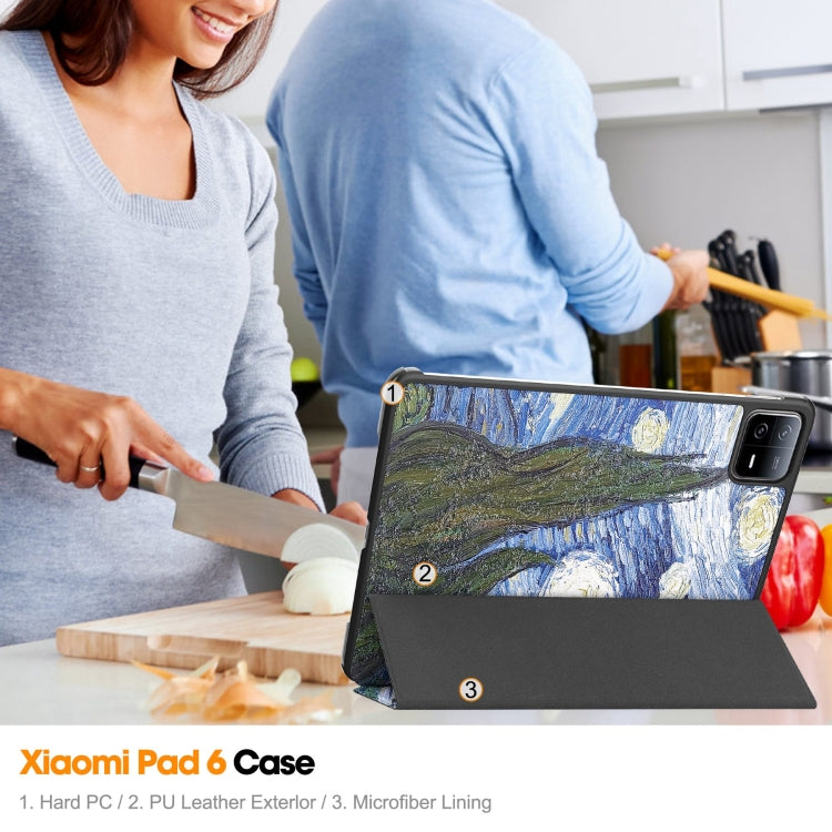 For Xiaomi Pad 6 / 6 Pro Custer Painted 3-Fold Stand Leather Smart Tablet Case(Starry Sky) by buy2fix