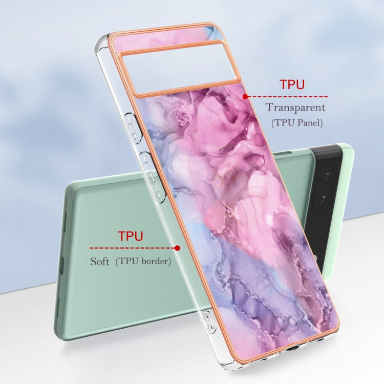 For Google Pixel 6A Electroplating Marble Dual-side IMD Phone Case(Pink 013) by buy2fix