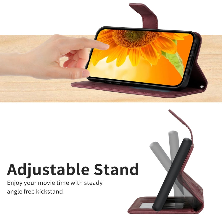 For Sony Xperia 1 V HT04 Skin Feel Sun Flower Embossed Flip Leather Phone Case with Lanyard(Wine Red) by buy2fix