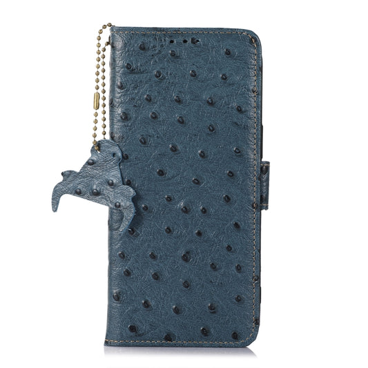 For Honor Magic5 Ostrich Pattern Genuine Leather RFID Phone Case(Blue) by buy2fix