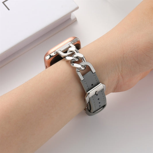 Chain Genuine Leather Watch Band For Apple Watch Ultra 49mm&Watch Ultra 2 49mm / Series 9&8&7 45mm / SE 3&SE 2&6&SE&5&4 44mm / 3&2&1 42mm, Size:S(Grey) by buy2fix