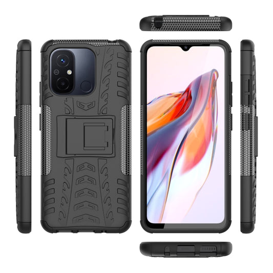 For Xiaomi Redmi 12C Tire Texture TPU + PC Phone Case with Holder(Black) by buy2fix