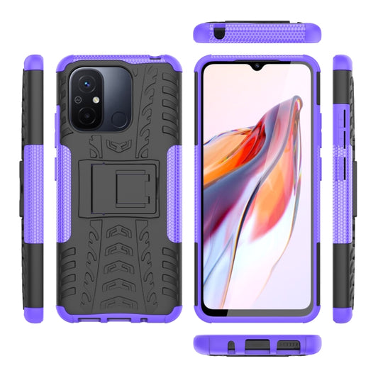For Xiaomi Redmi 12C Tire Texture TPU + PC Phone Case with Holder(Purple) by buy2fix