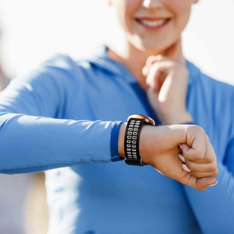 20mm Double-row Hole Folding Black Buckle Two-color Silicone Watch Band(Black White) by buy2fix