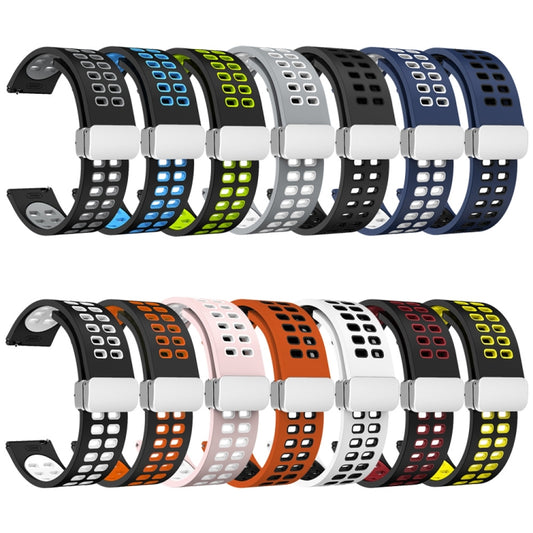 20mm Double-row Hole Folding Silver Buckle Two-color Silicone Watch Band(Midnight Blue White) by buy2fix