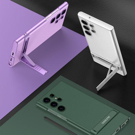 For Samsung Galaxy S23 Ultra 5G GKK Triumph Ultra-Thin Plain Leather Phone Case with Holder(Black) by GKK