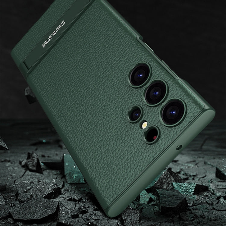 For Samsung Galaxy S23 Ultra 5G GKK Triumph Ultra-Thin Plain Leather Phone Case with Holder(Green) by GKK